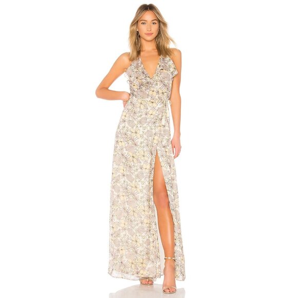 The Jetset Diaries Frangapani Maxi Dress Size Medium Yellow Floral Print New - Picture 1 of 9